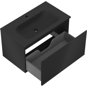 Koupelnová skříňka Mexen Rivel 80 cm s umyvadlem Vela, 1 zásuvka, drážkovaná, matná černá - 91A20-08047-1-BF71-W23M71