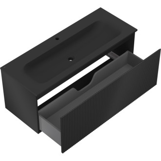 Koupelnová skříňka Mexen Rivel 120 cm s umyvadlem Vela, 1 zásuvka, drážkovaná, matná černá - 91A20-12047-1-BF71-W23M71