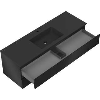 Koupelnová skříňka Mexen Orio 140 cm s umyvadlem Otis, 2 zásuvky, matná černá - 91A10-14047-2-BFF71-W18M71