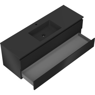 Koupelnová skříňka Mexen Orio 140 cm s umyvadlem Otis, 2 zásuvky, matná černá - 91A10-14047-2-BFF71-W18M71