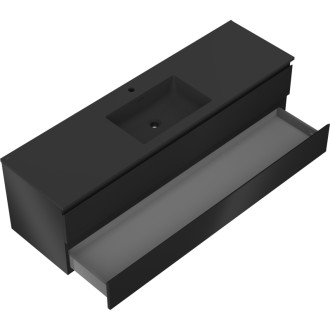 Koupelnová skříňka Mexen Orio 160 cm s umyvadlem Otis, 2 zásuvky, matná černá - 91A10-16047-2-BFF71-W18M71