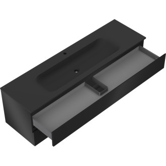 Koupelnová skříňka Mexen Orio 160 cm s umyvadlem Vela, 2 zásuvky, matná černá - 91A10-16047-2-BFF71-W23M71