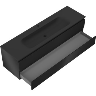 Koupelnová skříňka Mexen Orio 160 cm s umyvadlem Vela, 2 zásuvky, matná černá - 91A10-16047-2-BFF71-W23M71