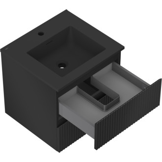 Koupelnová skříňka Mexen Rivel 50 cm s umyvadlem Otis, 2 zásuvky, drážkovaná, matná černá - 91A20-05047-2-BFF71-W18M71