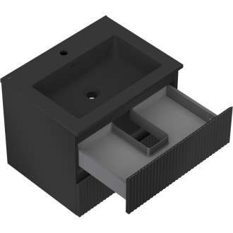 Koupelnová skříňka Mexen Rivel 60 cm s umyvadlem Otis, 2 zásuvky, drážkovaná, matná černá - 91A20-06047-2-BFF71-W18M71