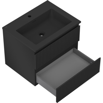 Koupelnová skříňka Mexen Rivel 60 cm s umyvadlem Otis, 2 zásuvky, drážkovaná, matná černá - 91A20-06047-2-BFF71-W18M71