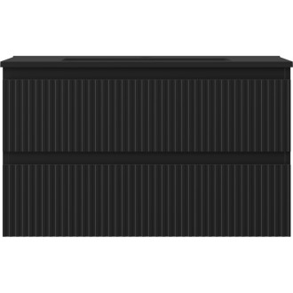 Koupelnová skříňka Mexen Rivel 80 cm s umyvadlem Otis, 2 zásuvky, drážkovaná, matná černá - 91A20-08047-2-BFF71-W18M71