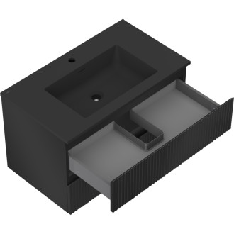 Koupelnová skříňka Mexen Rivel 80 cm s umyvadlem Otis, 2 zásuvky, drážkovaná, matná černá - 91A20-08047-2-BFF71-W18M71