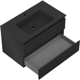 Koupelnová skříňka Mexen Rivel 80 cm s umyvadlem Otis, 2 zásuvky, drážkovaná, matná černá - 91A20-08047-2-BFF71-W18M71