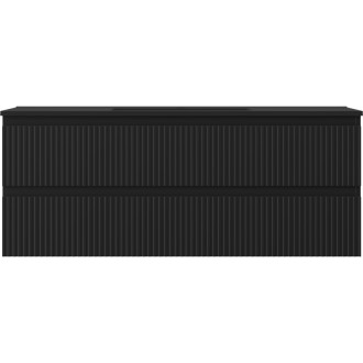 Koupelnová skříňka Mexen Rivel 120 cm s umyvadlem Otis, 2 zásuvky, drážkovaná, matná černá - 91A20-12047-2-BFF71-W18M71