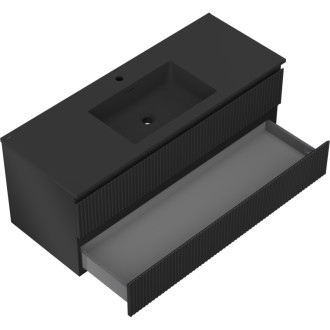 Koupelnová skříňka Mexen Rivel 120 cm s umyvadlem Otis, 2 zásuvky, drážkovaná, matná černá - 91A20-12047-2-BFF71-W18M71