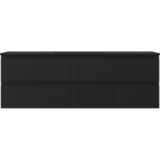 Koupelnová skříňka Mexen Rivel 140 cm s umyvadlem Otis, 2 zásuvky, drážkovaná, matná černá - 91A20-14047-2-BFF71-W18M71