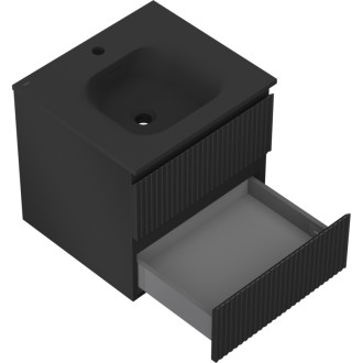 Koupelnová skříňka Mexen Rivel 50 cm s umyvadlem Vela, 2 zásuvky, drážkovaná, matná černá - 91A20-05047-2-BFF71-W23M71