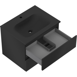 Koupelnová skříňka Mexen Rivel 60 cm s umyvadlem Vela, 2 zásuvky, drážkovaná, matná černá - 91A20-06047-2-BFF71-W23M71
