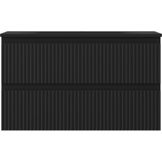 Koupelnová skříňka Mexen Rivel 80 cm s umyvadlem Vela, 2 zásuvky, drážkovaná, matná černá - 91A20-08047-2-BFF71-W23M71