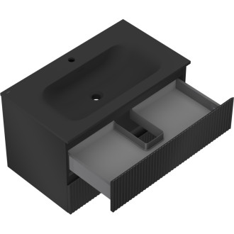 Koupelnová skříňka Mexen Rivel 80 cm s umyvadlem Vela, 2 zásuvky, drážkovaná, matná černá - 91A20-08047-2-BFF71-W23M71