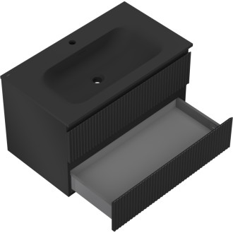 Koupelnová skříňka Mexen Rivel 80 cm s umyvadlem Vela, 2 zásuvky, drážkovaná, matná černá - 91A20-08047-2-BFF71-W23M71
