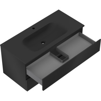 Koupelnová skříňka Mexen Rivel 100 cm s umyvadlem Vela, 2 zásuvky, drážkovaná, matná černá - 91A20-10047-2-BFF71-W23M71