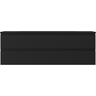 Koupelnová skříňka Mexen Rivel 140 cm s umyvadlem Vela, 2 zásuvky, drážkovaná, matná černá - 91A20-14047-2-BFF71-W23M71