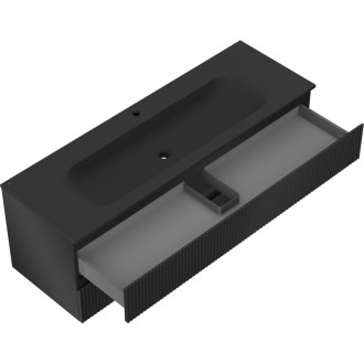 Koupelnová skříňka Mexen Rivel 140 cm s umyvadlem Vela, 2 zásuvky, drážkovaná, matná černá - 91A20-14047-2-BFF71-W23M71