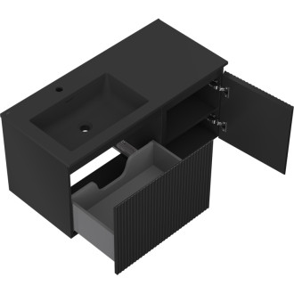 Mexen Rivel koupelnová skříňka 100 cm s umyvadlem Otis vlevo, 1S, 1D, drážkovaná, matná černá - 91A23-10047-3-BBFF71-W18L71