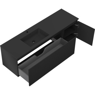 Mexen Rivel koupelnová skříňka 160 cm s umyvadlem Otis levým, 1S, 1D, drážkovaná, matná černá - 91A23-16047-3-BBFF71-W18L71