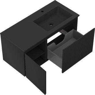 Koupelnová skříňka Mexen Rivel 100 cm s umyvadlem Otis pravé, 1S, 1D, drážkovaná, matná černá - 91A23-10047-3-BBFF71-W18P71