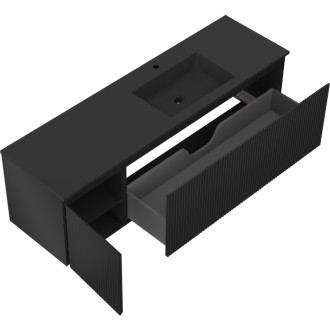 Koupelnová skříňka Mexen Rivel 160 cm s umyvadlem Otis pravá, 1S, 1D, drážkovaná, matná černá - 91A23-16047-3-BBFF71-W18P71