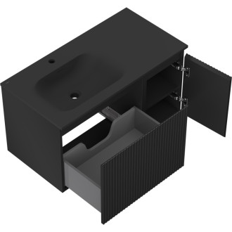 Mexen Rivel koupelnová skříňka 90 cm s umyvadlem Vela levým, 1S, 1D, drážkovaná, matná černá - 91A23-09047-3-BBFF71-W23L71