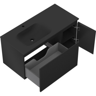 Mexen Rivel koupelnová skříňka 100 cm s umyvadlem Vela levým, 1S, 1D, drážkovaná, matná černá - 91A23-10047-3-BBFF71-W23L71