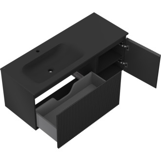 Mexen Rivel koupelnová skříňka 120 cm s umyvadlem Vela levým, 1S, 1D, drážkovaná, matná černá - 91A23-12047-3-BBFF71-W23L71