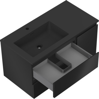 Koupelnová skříňka Mexen Orio 90 cm s umyvadlem Otis vlevo, 2S, 1D, matná černá - 91A13-09047-3-BBFFF71-W18L71