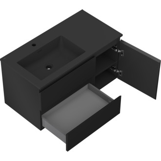 Koupelnová skříňka Mexen Orio 90 cm s umyvadlem Otis vlevo, 2S, 1D, matná černá - 91A13-09047-3-BBFFF71-W18L71