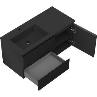 Koupelnová skříňka Mexen Orio 100 cm s umyvadlem Otis vlevo, 2S, 1D, matná černá - 91A13-10047-3-BBFFF71-W18L71