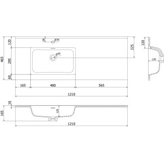 Koupelnová skříňka Mexen Orio 120 cm s umyvadlem Otis vlevo, 2S, 1D, matná černá - 91A13-12047-3-BBFFF71-W18L71