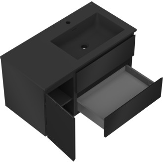 Koupelnová skříňka Mexen Orio 90 cm s umyvadlem Otis pravá, 2S, 1D, matná černá - 91A13-09047-3-BBFFF71-W18P71