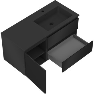 Koupelnová skříňka Mexen Orio 100 cm s umyvadlem Otis pravá, 2S, 1D, matná černá - 91A13-10047-3-BBFFF71-W18P71