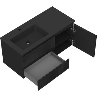 Mexen Rivel koupelnová skříňka 100 cm s umyvadlem Otis levým, 2S, 1D, drážkovaná, matná černá - 91A23-10047-3-BBFFF71-W18L71
