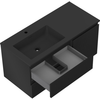 Mexen Rivel koupelnová skříňka 100 cm s umyvadlem Otis levým, 2S, 1D, drážkovaná, matná černá - 91A23-10047-3-BBFFF71-W18L71