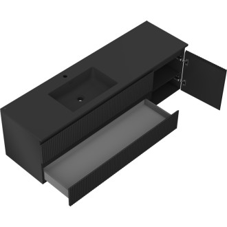 Koupelnová skříňka Mexen Rivel 160 cm s umyvadlem Otis vlevo, 2S, 1D, drážkovaná, matná černá - 91A23-16047-3-BBFFF71-W18L71