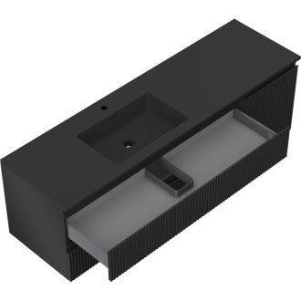 Koupelnová skříňka Mexen Rivel 160 cm s umyvadlem Otis vlevo, 2S, 1D, drážkovaná, matná černá - 91A23-16047-3-BBFFF71-W18L71