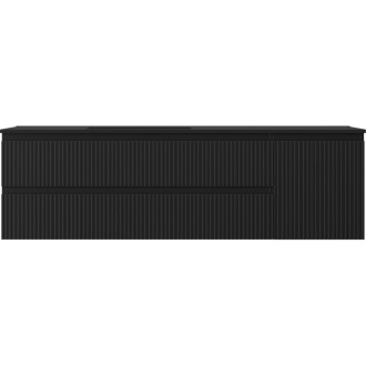 Koupelnová skříňka Mexen Rivel 160 cm s umyvadlem Otis vlevo, 2S, 1D, drážkovaná, matná černá - 91A23-16047-3-BBFFF71-W18L71