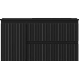 Koupelnová skříňka Mexen Rivel 90 cm s umyvadlem Otis pravé, 2S, 1D, drážkovaná, matná černá - 91A23-09047-3-BBFFF71-W18P71