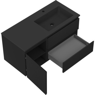 Koupelnová skříňka Mexen Rivel 100 cm s umyvadlem Otis pravé, 2S, 1D, drážkovaná, matná černá - 91A23-10047-3-BBFFF71-W18P71