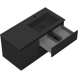 Koupelnová skříňka Mexen Rivel 100 cm s umyvadlem Otis pravé, 2S, 1D, drážkovaná, matná černá - 91A23-10047-3-BBFFF71-W18P71
