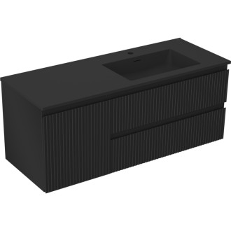 Koupelnová skříňka Mexen Rivel 120 cm s umyvadlem Otis pravé, 2S, 1D, drážkovaná, matná černá - 91A23-12047-3-BBFFF71-W18P71