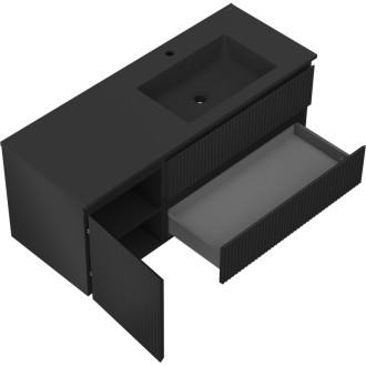Koupelnová skříňka Mexen Rivel 120 cm s umyvadlem Otis pravé, 2S, 1D, drážkovaná, matná černá - 91A23-12047-3-BBFFF71-W18P71