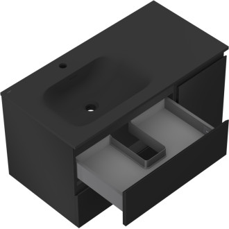 Mexen Orio koupelnová skříňka 90 cm s umyvadlem Vela levým, 2S, 1D, matná černá - 91A13-09047-3-BBFFF71-W23L71