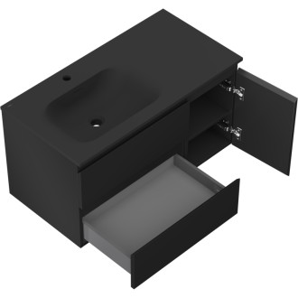 Mexen Orio koupelnová skříňka 90 cm s umyvadlem Vela levým, 2S, 1D, matná černá - 91A13-09047-3-BBFFF71-W23L71
