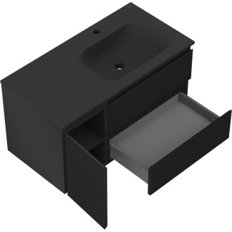 Koupelnová skříňka Mexen Orio 90 cm s umyvadlem Vela pravá, 2S, 1D, matná černá - 91A13-09047-3-BBFFF71-W23P71